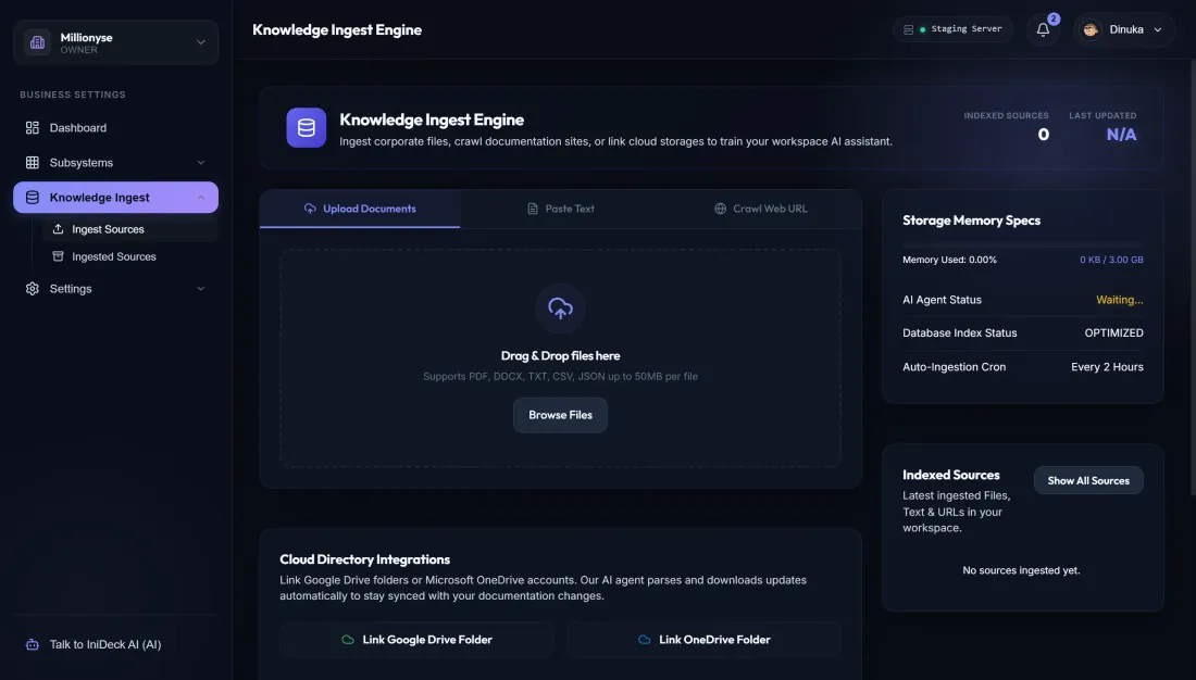 IniDeck Agentic OS Dashboard Interface